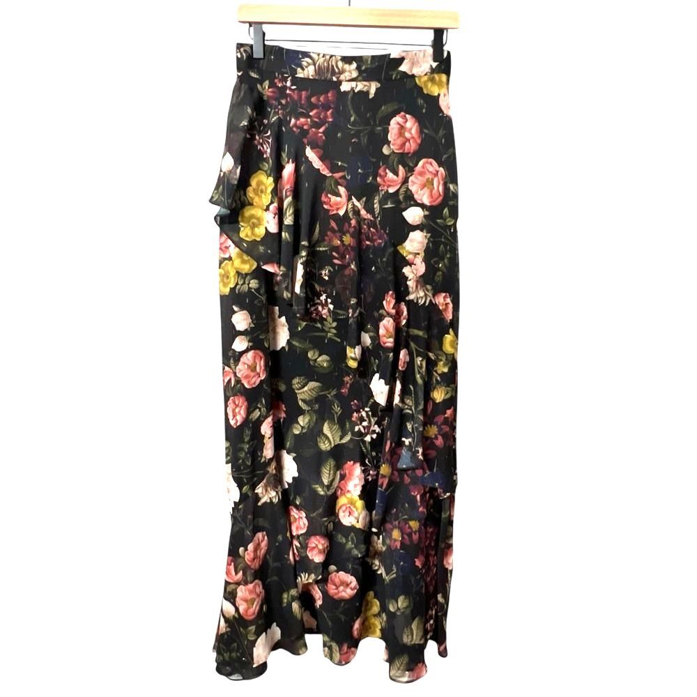 Eliza J Womens Whimsigoth Floral Maxi Skirt Sz 4 Asymmetric Dark Romantic Fairy